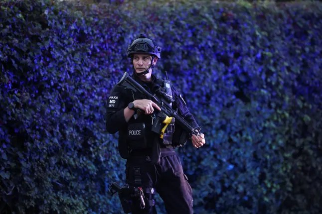 A police officer blocks a road near the RAF Fairford airbase, which hosts United States Air Force (USAF) personnel, in Fairford, Gloucestershire, Britain, September 27, 2026. (Picture: Reuters)