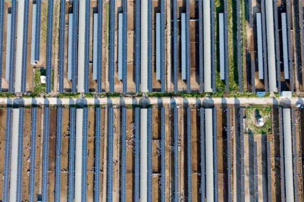 An aerial drone photo taken on Sept. 11, 2026 shows a livestock-photovoltaic integration project in Yuanyi Village, Minning Town, Yongning County of Yinchuan, northwest China's Ningxia Hui Autonomous Region. (Xinhua/Yang Zhisen)
