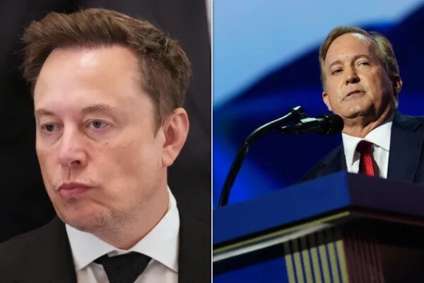 Elon Musk, left, solved a major problem for Texas Republicans: Who would pony up the money to support Attorney General Ken Paxton, right, in the state’s U.S. Senate race?
