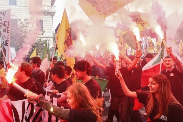 Members of Azione Studentesca (Student Action), a far-right student movement, take part in a demonstration in Rome, Italy, on October 24, 2026. (Photo by Riccardo De Luca/Anadolu via Getty Images)