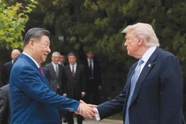 US PRESIDENT Donald Trump with Chinese President Xi Jinping after a visit to the Zhongnanhai Garden in Beijing, May 15.
