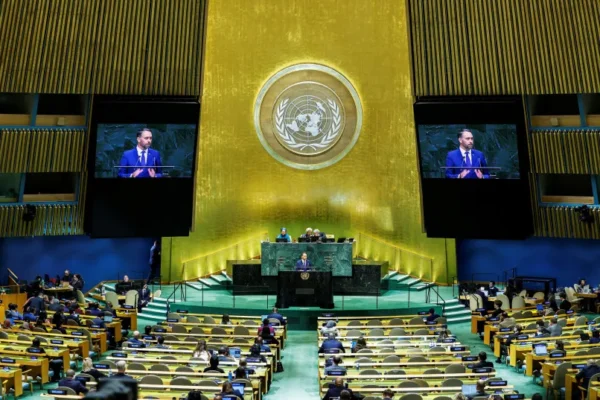 Belgium's Foreign Minister Maxime Prevot addresses the 81st United Nations General Assembly at UN headquarters in New York City, US, September 22, 2026.