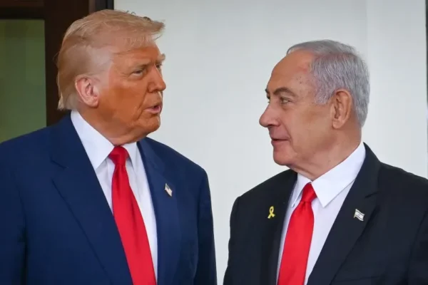 US President Donald Trump welcomes Israeli prime Minister Benjamin Netanyahu at the White House in Washington D.C., April 7, 2025.