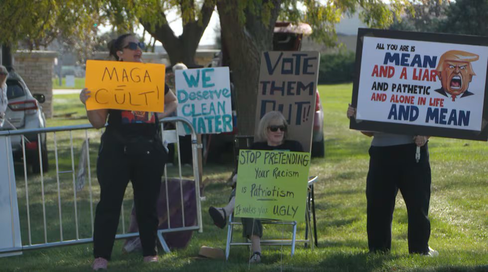 Protest outside the Sioux Gateway Airport