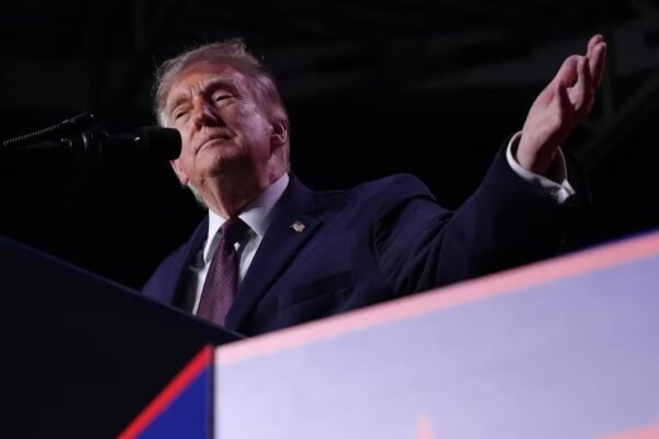President Donald Trump speaks at a campaign rally at The Mitchell Center in Mobile, Ala.,...