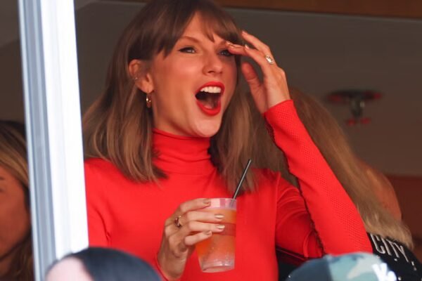 Taylor Swift reacts to a play during a game between the Kansas City Chiefs and the Los Angeles Chargers at Arrowhead Stadium on October 18, 2026 in Kansas City, Missouri.