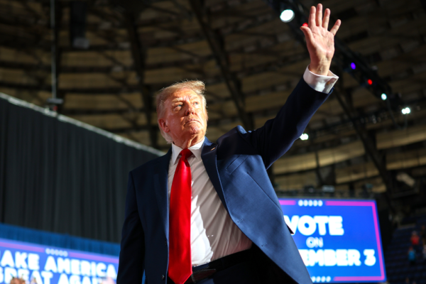 President Donald Trump waves after speaking at campaign rally in Texas.