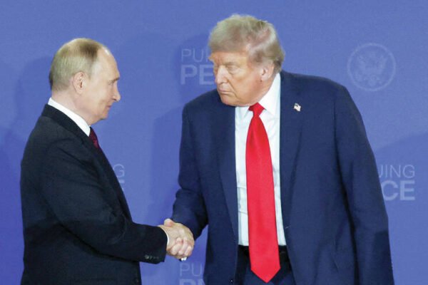 JEENAH MOON / REUTERS / AUG. 15, 2025
                                President Donald Trump and Russian President Vladimir Putin shake hands during a news conference at Joint Base Elmendorf-Richardson in Anchorage, Alaska, in 2025. Trump this week announced a deal with Putin to lift sanctions on Russian diesel as soaring energy prices have become a political liability for the Republican Party ahead of next months midterm elections.